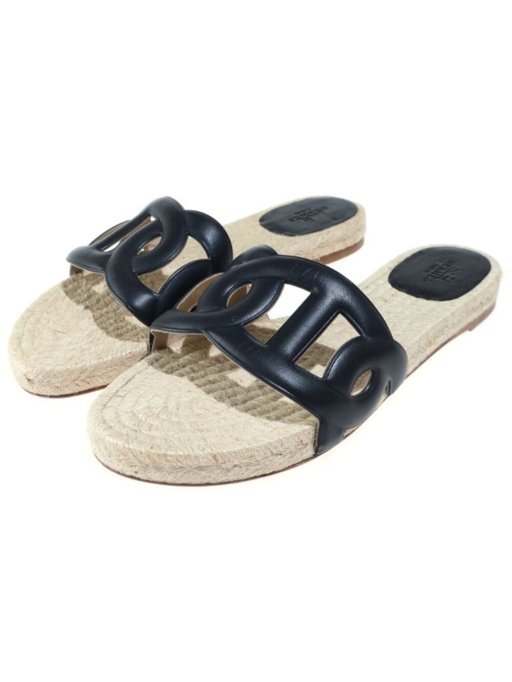 Hermes Famosa Espadrilles Chaine D'ancre Sandals Black Beige
